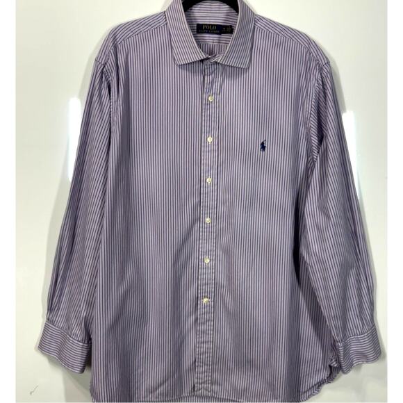 Ralph Lauren Button Up Collared Shirt Purple Stripe Casual Preppy Men L18(34/35) - Picture 8 of 9